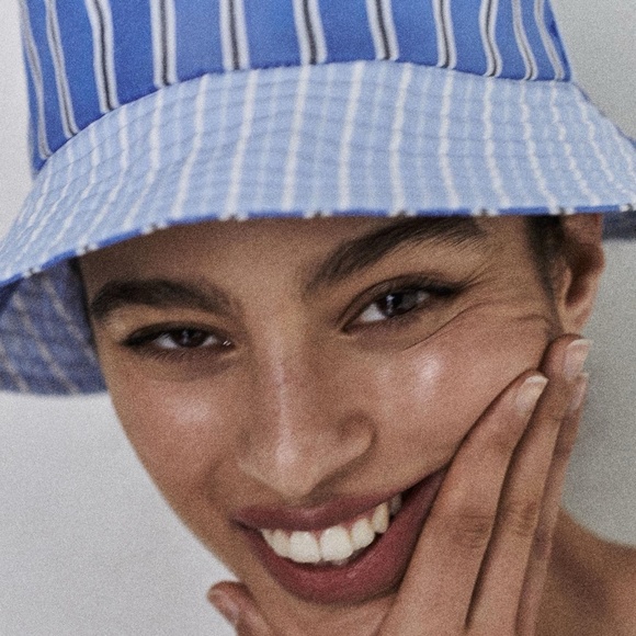NWT Anthropologie Cotton Pin Stripe Blue Bucket Hat main image 5
